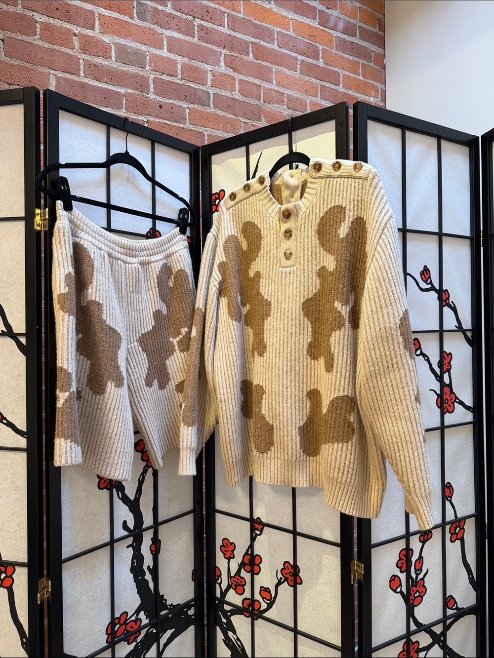 Burberry Cream and Brown Knit Two-Piece Set